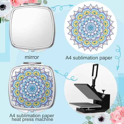 Jetec 18 Pcs Sublimation Blanks Products Small Compact Mirror Bulk Heat Transfer Folding Pocket Makeup Mirror Heart Round Square Double Sided Handheld Sublimation Mirror for Women Gift Purse Travel