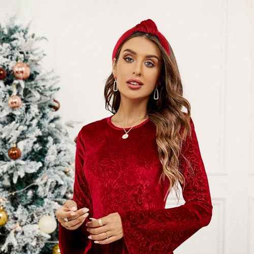 YanJie Christmas Headbands for Women Velvet Red Knotted Headband Green Christmas Velvet Wide Hair Band for Women Girls Fashion Headbands Holiday Gift