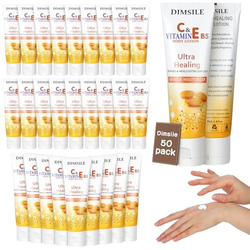 50 Pack Travel Size Body Lotion 1 Oz Dry Skin Moisturizer with Flip Cap for Extra Dry Skin, for Inns and Hotels, Airlines, Offices, Gyms and More(Natural Style)