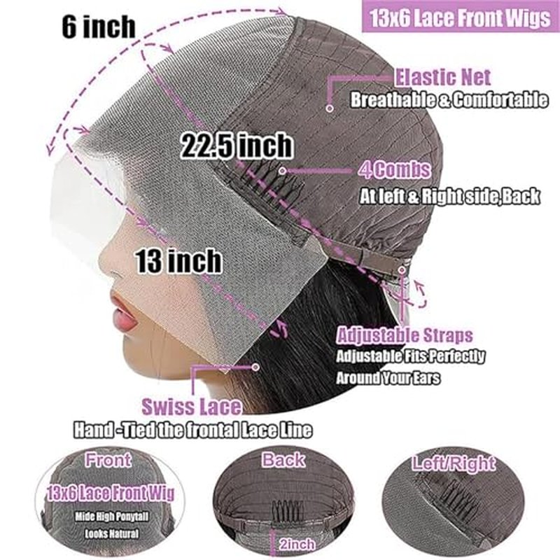 30 Inch Body Wave Lace Front Wigs Human Hair Wigs for Women 13x6 HD Lace Front Wigs Human Hair 200 Density Glueless Body Wave Wig Lace Frontal Wigs Pre Plucked Natural Black