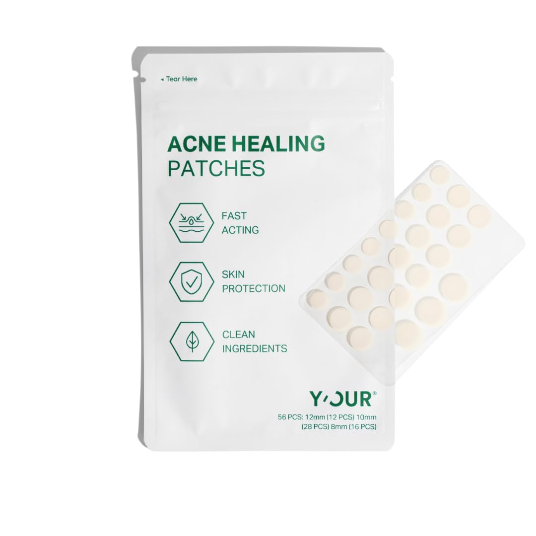 Y’OUR Improving Acne Patches: Ultra-thin Hydrocolloid Pimple Patch for Face; Purifies & Alleviates Stubborn Blemishes, Promotes Healing, Effective Zit Treatment. Made in USA. 56 Count