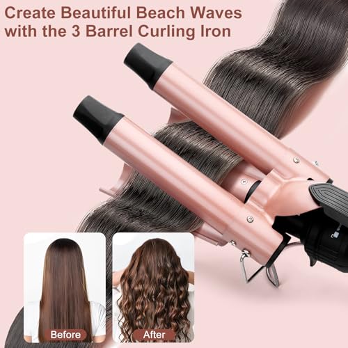 5 in 1 Curling Wand Set, Three Barrel Curling Iron Set with 3 Barrel Curling Iron and 4 Interchangeable Ceramic Curling Wand(0.5¡±-1.25¡±), Fast Heating, Include Glove & 2 Clips