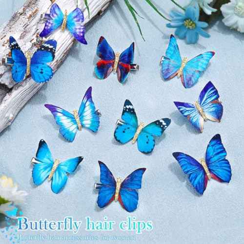 BARTOSI Butterfly Hair Clips Blue Butterflies Hair Barrettes Cute Styling Hair Accessories for Women and Girls (Pack of 10)