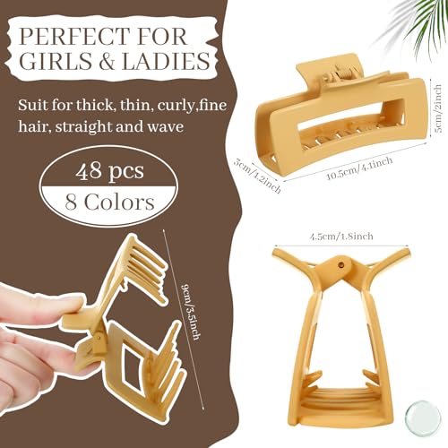 Yunlly 48 Pcs 4.1 Inch Claw Clips Bulk Large Rectangle Square Hair Claw Clips Nonslip Thick Long Hair Strong Hold Jaw for Women Girl Accessories(Multicolor)