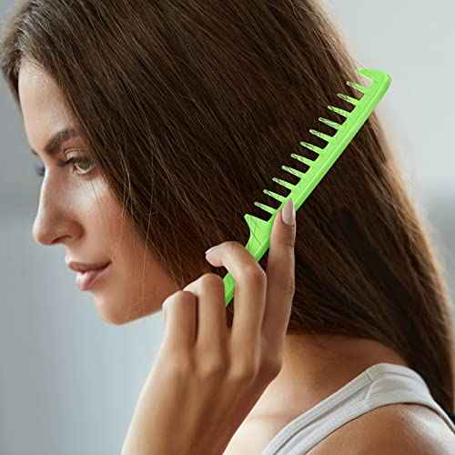 Vesici 100 Pieces Colorful Wide Tooth Comb Bulk Detangling Pocket Comb with Round Handle for Barber Charity Hotel Christmas Gifts Flat Hair Long Curly Wet Hair Cutting, 5 Colors