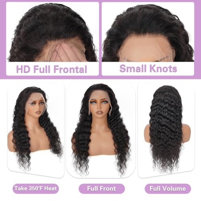 28 Inch Deep Wave Lace Front Wigs Human Hair Pre Plucked,13x4 HD Lace Front Wet And Wavy Frontal Human Hair Glueless Deep Curly Wig For Women ,180 Density, Bouncy Soft Tangle Free Natural Hairline