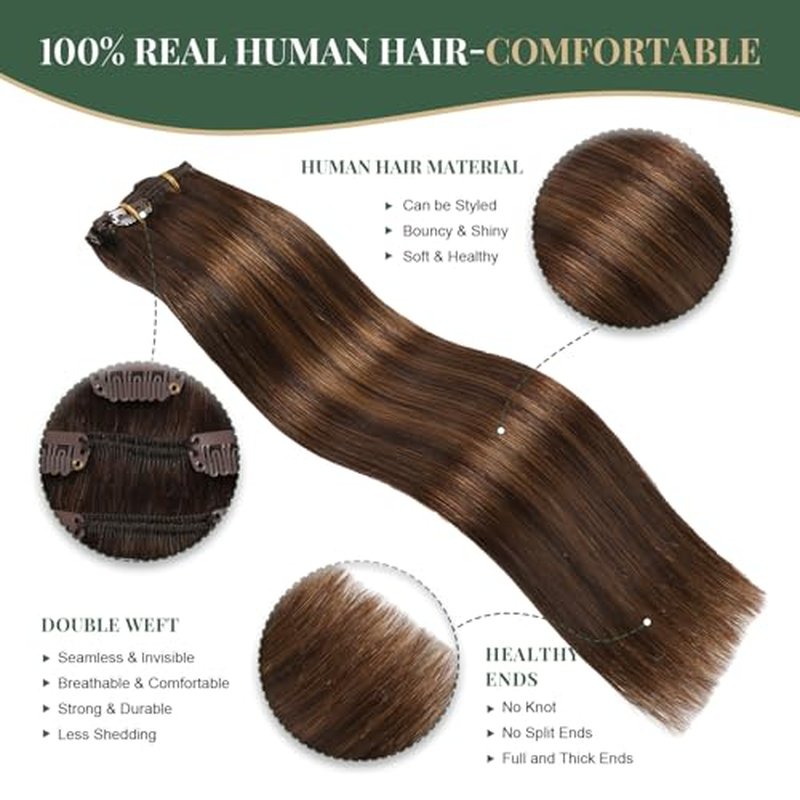 Missme Clip In Hair Extensions Real Human Hair,18in 120g 7pcs Balayage Dark Brown Mixed Chestnut Brown Invisible Straight Seamless Clip Ins Hair Extensions For Women