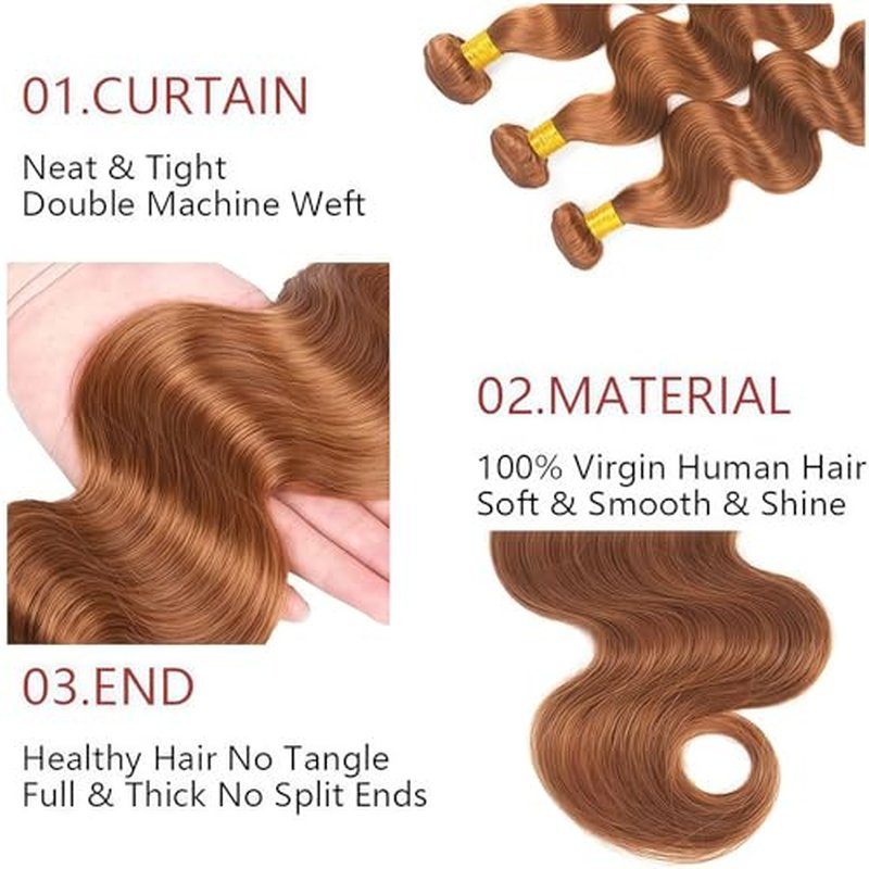 Brown Human Hair Bundles #30 Body Wave 26 28 30 Inch Brazilian Virgin Hair Double Weft Wet and Wavy No Tangle Hair Extensions for Women