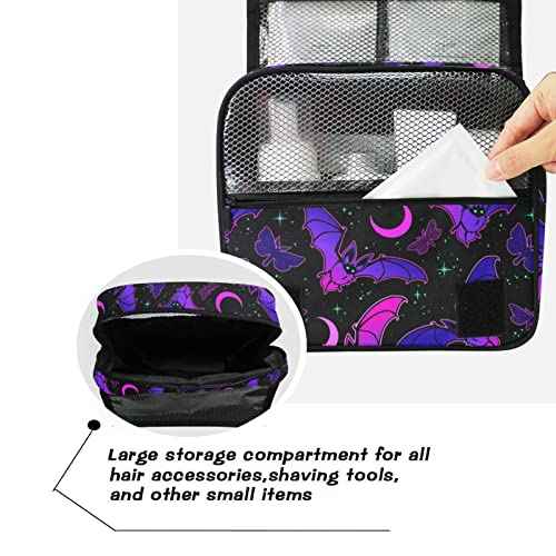 Hanging Toiletry Bag Purple Bat Gothic Travel Makeup bag for Toiletries Portable Travel Toiletry Organizer Cosmetic Bags with Hanging Hook