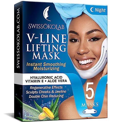 SWISS?KOLAB V shape lifting up Face Mask Chin Up Patch Double Chin Reducer Chin Contour Tightening Firming Face Lift Tape Mask V-Line Neck Lifting Patches V Shaped Slimming Face Mask 5 pcs