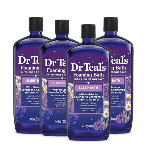 Dr Teal's Foaming Bath with Pure Epsom Salt, Melatonin Sleep Soak with Essential Oil Blend, 34 fl oz (Pack of 4)