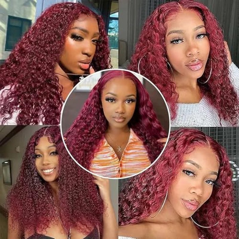 Augfst Brazilian Virgin Human Hair Bundles Burgundy 99J Water Wave Curly Human Hair Bundles 22 24 26 inch Unprocessed Brazilian Wine Red Quick Weave Hair for Black Women