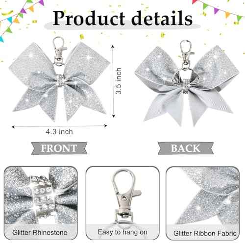 Aileam Cheer Bow Keychain Glitter Bow Keychain Hair Bow for Girls Rhinestones Sequin Bow School Senior Cheer Bow Accessories