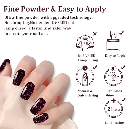 Dip Powder Glitter Wine Red for Valentine, Red Dip Powder Nail 1 Oz Nail Dipping Powder French Nail Art for Starter Manicure Salon DIY at Home, Fall Winter Dip Powder Colors Long Lasting