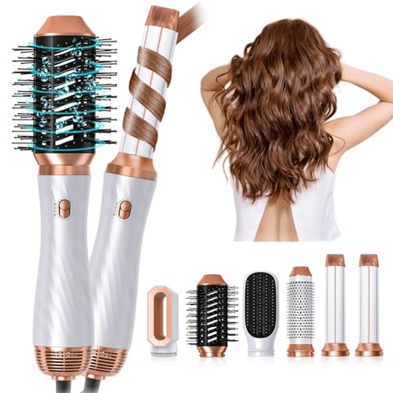 6 in 1 Hair Dryer Brush, Upgrade Detachable Blow Dryer Air Styler Wrap Curler, Hot Air Brush Curly Twist Curling Iron, Negative Ion Blow Dryer Hot Styler, Travel Hair Styling Tool