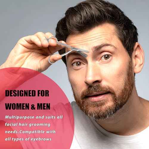 Eyebrow Trimming Scissors with Combs, Eyebrow Trimmers, Eyebrows Shaping Grooming Kit, Gifts for Men Women Stocking Stuffers, Powder Steel Sliver