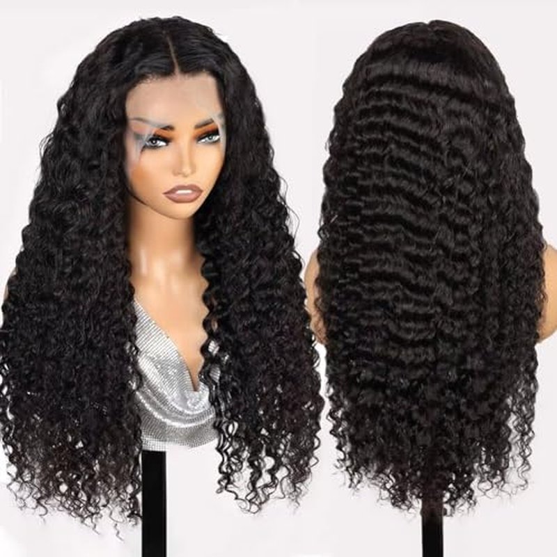 Sweetie 28 Inch Deep Wave Lace Front Wigs Human Hair 210% Density 13x4 HD Transparent Lace Frontal Wigs Deep Curly Human Hair Wig for Women 12A Deep Curly Wigs Human Hair Pre Plucked with Baby Hair