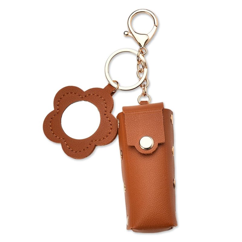 Sisadodo Lipstick Case Keychains for Women Brown Lip Oil Case with Mirror Keychain for Women Lipstick Holder Key Chain for Bag Purse Car Keys Keychain for Girls PU Leather Lip Oil Case Keyring