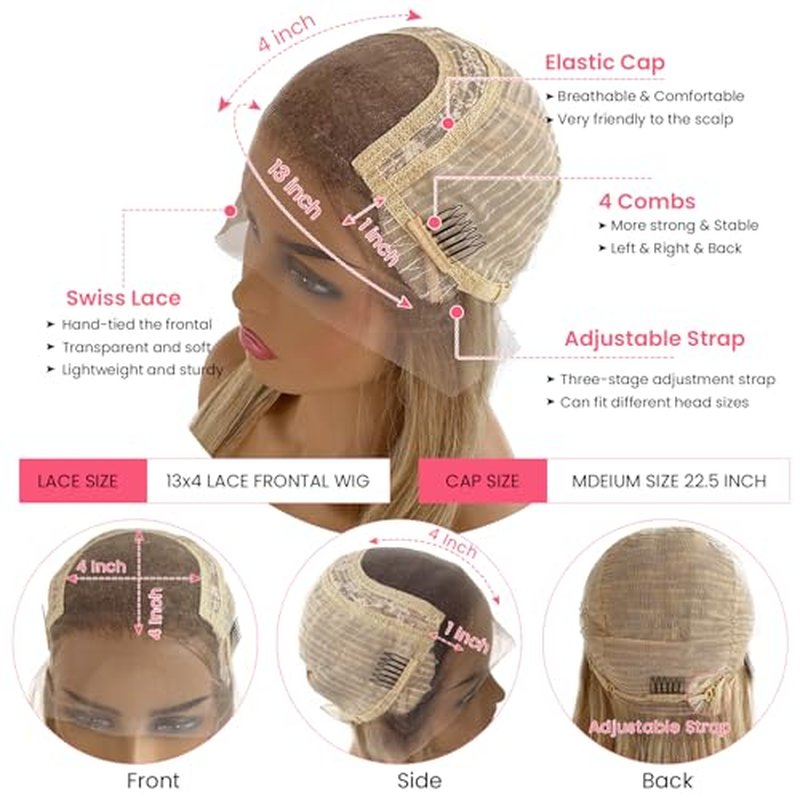 Highlight Ash Blonde Wig Human Hair 13x4 HD Balayage Glueless Wigs 150% Density Ash Brown to Platinum Blonde 18/60 with Brown Roots Highlights Lace Front Wigs Human Hair Pre Plucked 18 Inch for Women