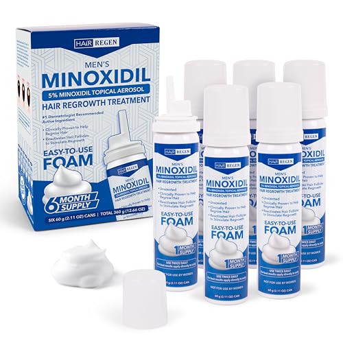 5% Minoxidil Foam for Men 6 Pack - Men's 5 Percent Hair Growth Treatment - Topical Foaming Minoxidil for Men 6 Months Supply - Great for Hair Regrowth and Reduce Hair Loss