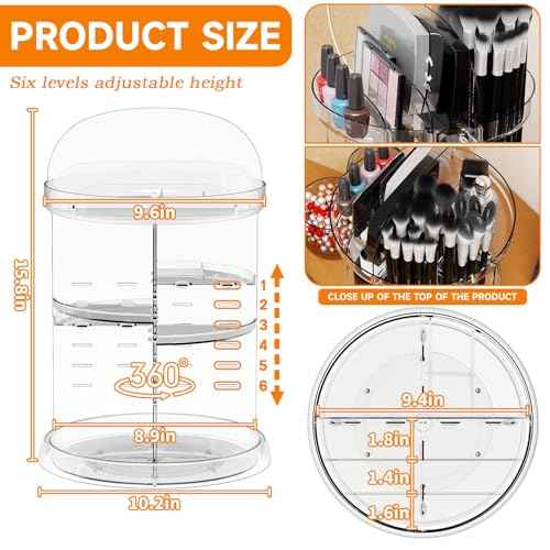 Yieach 360 Rotating Makeup Organizer for Vanity,Clear Spinning organizer and Make up organizers for Counter,Adjustable Lazy Susan Bathroom Organizer for Beauty Product and Skin Care Storage Carousel