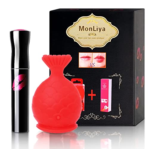 Lip Plumper Device+Lip Plumper Gloss Set,Fish Shape Lip Plumping Tool Kit,Lip Enhancer Chemical Way+Physical Way Natural Pout Mouth Tool Lip Care Serum Lip Balm Sexy Big Lip Moisturizing Lip Plumping