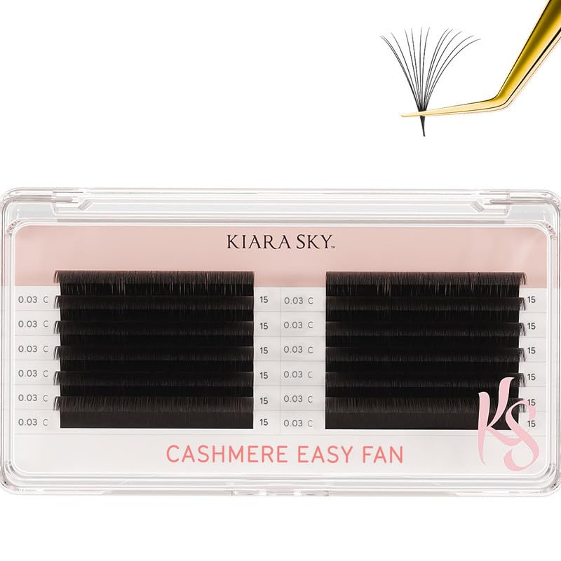 Kiara Sky Lash Premium Cashmere Easy Fan Lash Extensions - Soft Semi-Matte Finish | Professional Use | Black (C-0.03-15mm)