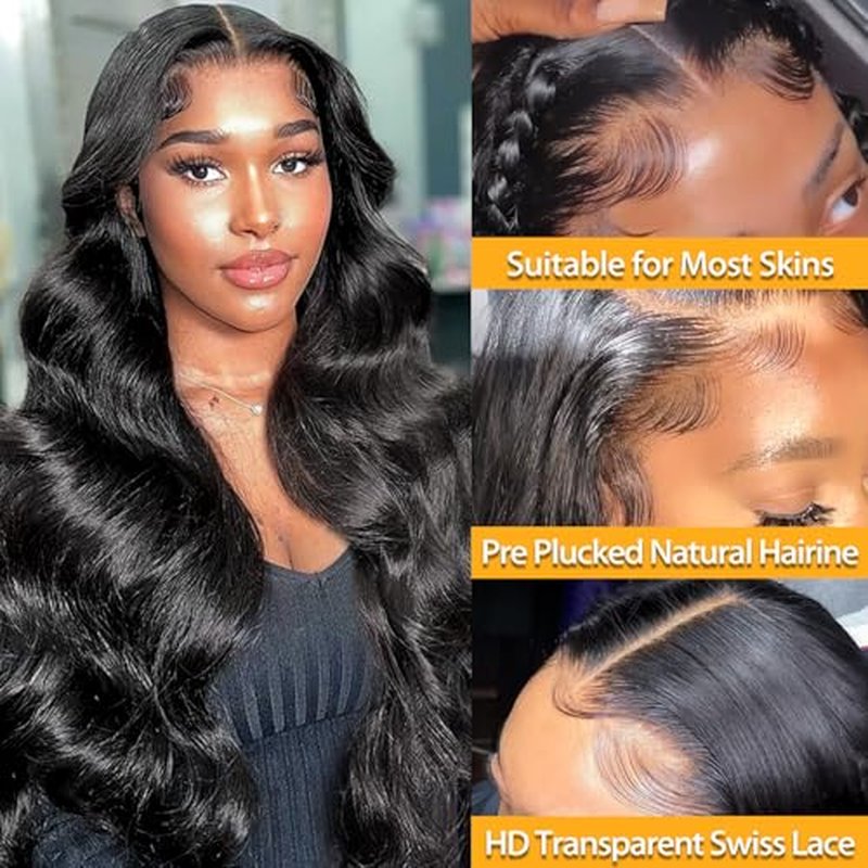 Body Wave Lace Front Wigs Human Hair 13x4 HD Transparent Lace Frontal Wigs Human Hair for Women Brazilian Virgin 180 Density Glueless Wigs Human Hair Pre Plucked with Baby Hair Natural Black 26 Inch