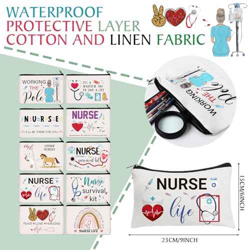 Irenare 30 Pcs Nurse Appreciation Week Gifts Nurse Survival Kit Canvas Makeup Bags Cosmetic Peace Love Nursing Travel Toiletry Case Earpiece Toiletry Zipper Pouch Bag Thank You Gift(Nurse)