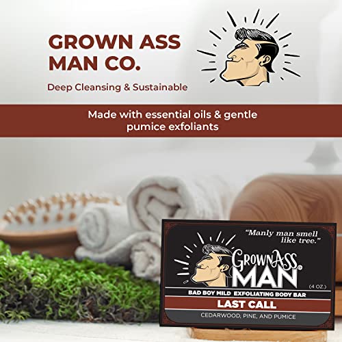 Grown Ass Man Co. Exfoliating Body Bars - Solid Soap with Natural Oils & Gentle Scrub - Plastic Free & Eco-Friendly, Natural & Organic for All Skin Types, 4oz Bar - Last Call - Mild Exfoliant, 6-Pack