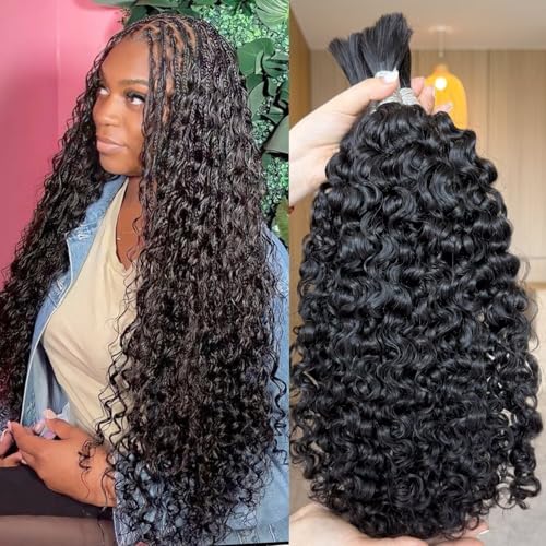 Lemoda Boho Human Braiding Hair Burmese Curly Bulk Human Hair Extensions For Bohemian Knotless Braids No Weft 14 14 14Inch 3Bundles/Lot 100g/1Bundle 1B Natural Black Salon-Quality