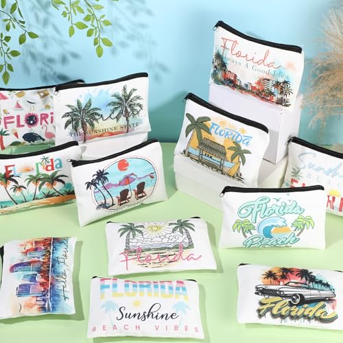 Reginary 24 Pcs State Souvenir Gifts 12 Metal Keychain 12 Cosmetic Bag USA Souvenir Themed Gifts for Traveler Christmas Party(Florida)