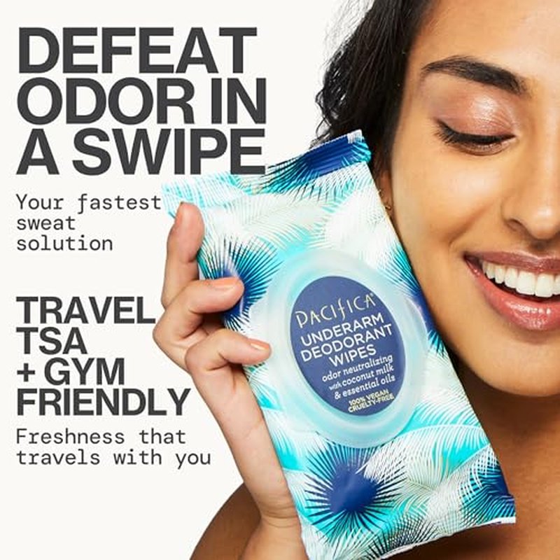 Pacifica Beauty Coconut Milk & Essential Oils Underarm Deodorant Wipes, Helps Remove Odor, Aluminum-Free, Vegan & Cruelty-Free, 30 Wipes (1-Pack)