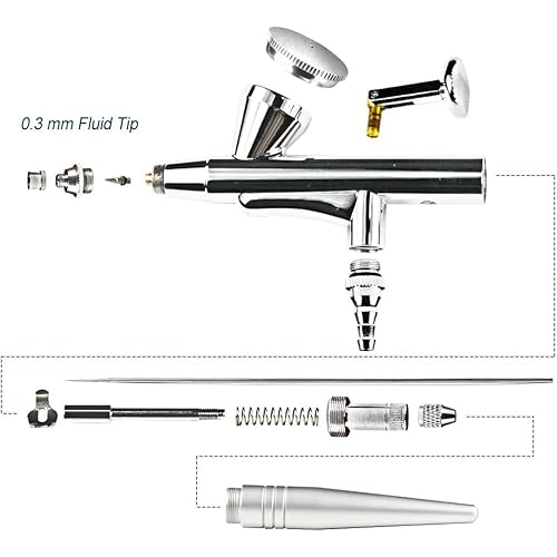 Pinkiou Airbrush Gun Mini Makeup Air Brush Spary Gun 0.4mm Needle and Nozzle For Make up Face Eyebrow Nail Temporary Tattoo (single gun)