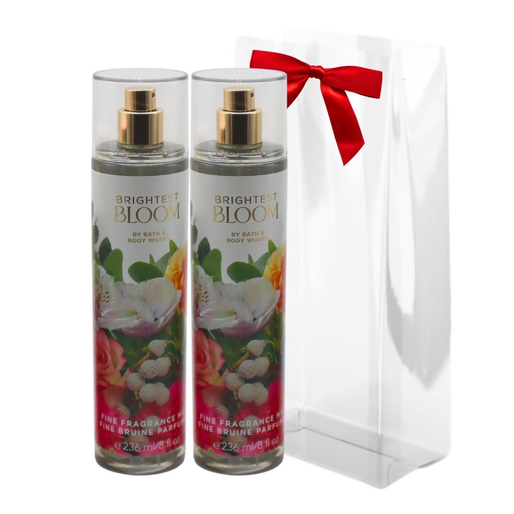 Bath & Body Works BRIGHTEST BLOOM Fine Fragrance Mist 2-piece Gift Set with a Red Bow for Holidays - 8 fl oz each