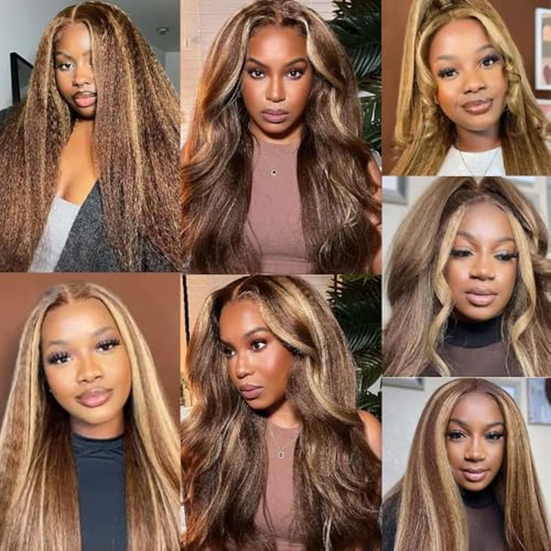 P427 Highlight Blonde Bundles Human Hair Brown Kinky Straight 3 Bundles 24 24 24 Inch Unprocessed Brazilian Virgin Remy Honey Blonde Bundle Human Hair Extensions