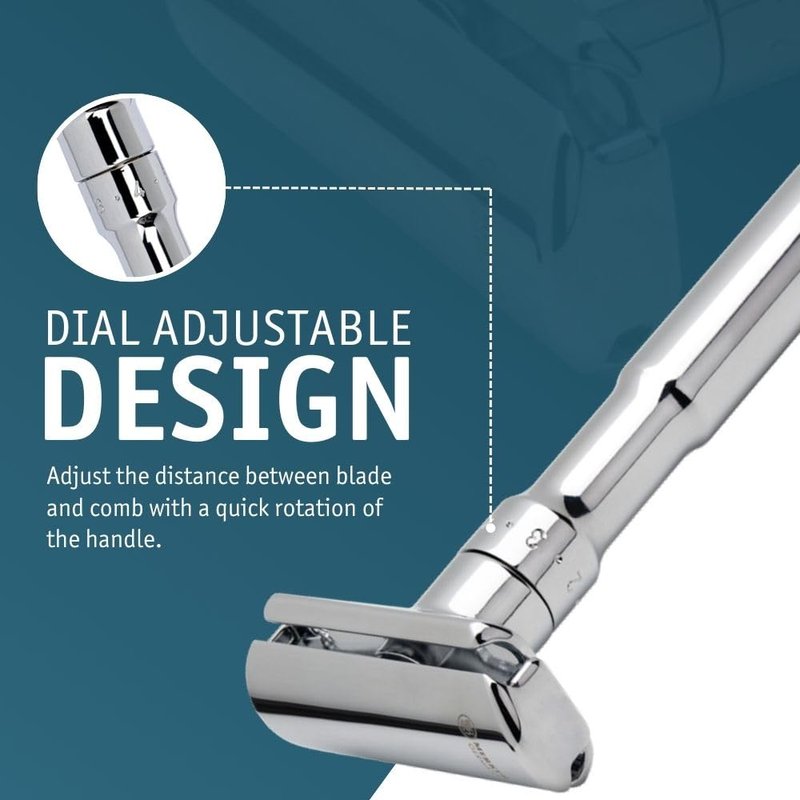 Merkur Futur 701 Adjustable Double Edge Safety Razor - Chrome Finish | Eco-Friendly Design | Precision Dial Adjustment