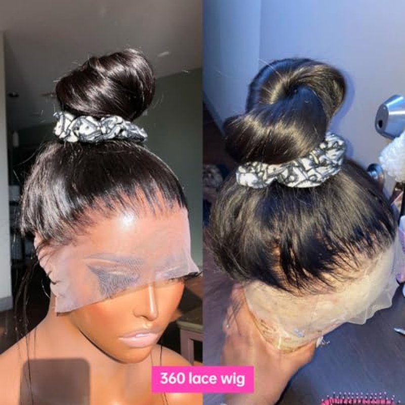NICY 360 Transparent Lace Straight Wig Remy Human Hair Updo Pre Plucked Glueless Frontal Wigs Hair Extrenstion with Baby Hair (Natural color Straight, 18inch)