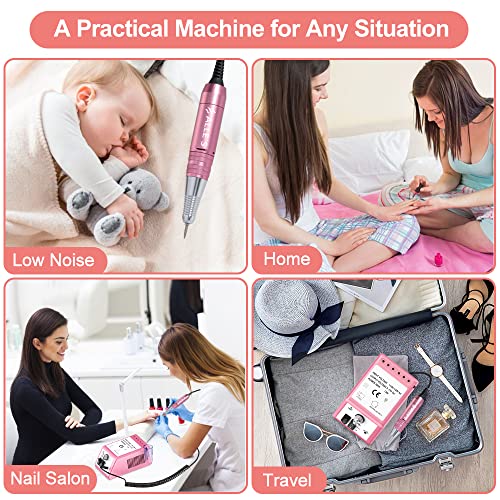 Professional Nail Drill Machine 30000 RPM Efile Electric Nail Filer Kit for Finger Toe Nails, Acrylic Gel Nails, Manicure Pedicure Drill with 6Pcs Nail Bits, 106Pcs Sanding Bands - Pink