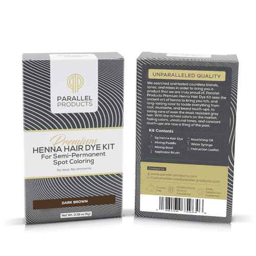 Parallel Products Spot Color Henna Kit - Henna Hair Dye - 5 Grams - Tint for Professional Spot Coloring - with Nourishing Oil, Mixing Dish and Application Brush - Root Touch Up (Dark Brown)