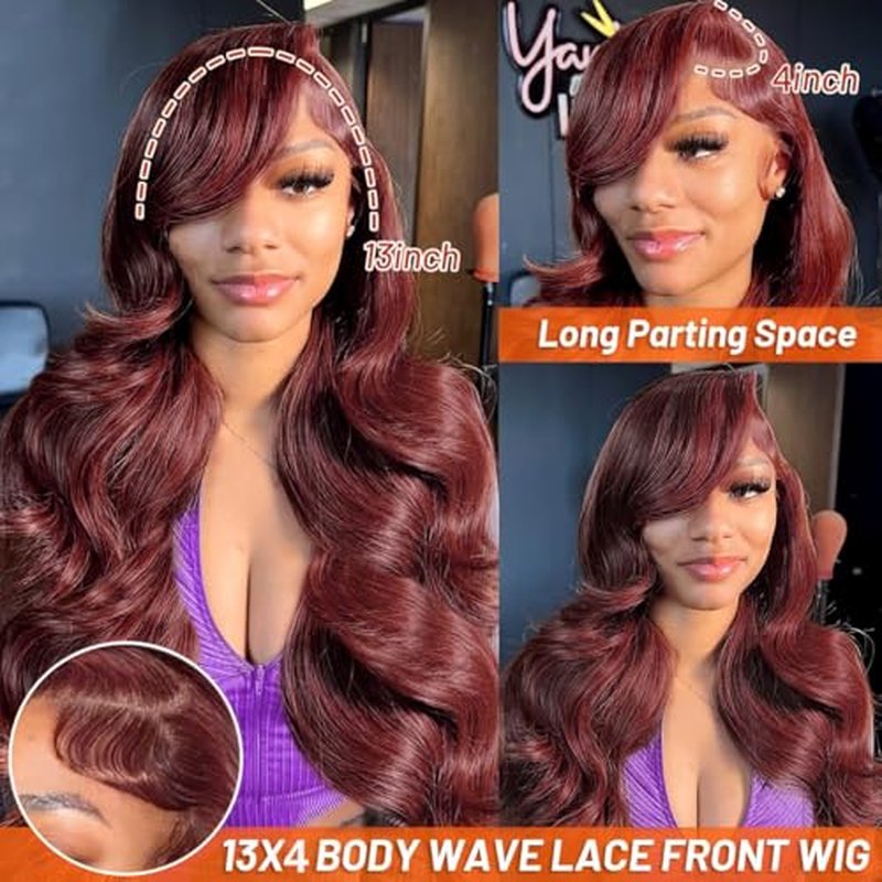 Reddish Brown Lace Front Wigs Human Hair 13x4 HD Body Wave Lace Front Wig Pre Plucked 180 Density Lace Frontal Wigs 33# Color Brown Auburn Human Hair Wig for Women 20 Inch
