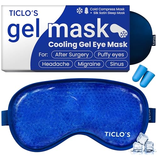 Ticlo's Cooling Eye Mask for Puffy Eyes - Gel Mask for Sleeping, Cold Compress for Dark Circles, Reusable for Migraines, Headaches, and Post-Surgery Recovery, Ice Pack