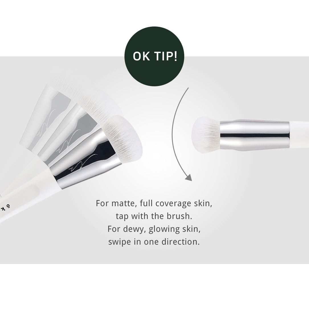 [SOO ADOR] okhee WHITE JADE Foundation Brush PIV01 - Flawless and Smooth Foundation Application for Radiant Skin | Designed by K-Pop Makeup Expert Seo Ok | Makeup Brush Base Brush