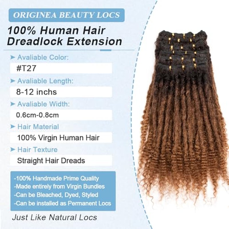 Originea 0.6cm 6-18 Inch 100% Human Hair Dreadlock Extensions Curly Ends Loc Extensions Human Hair For Women/Kids Handmade Permanent Loc Extensions Can Be Dyed Bleached Curled T27# 12 inch 30 Strands