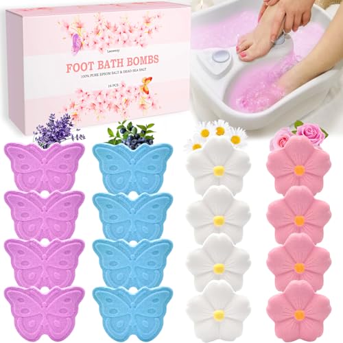 Bath Foot Bombs, 16 Pack Foot Soak with Bath Salt and Tea Tree Oil. Organic Natural Handmade Aroma Pure Essential Oil Bubble Foot Balls for Foot Callus, Dry Cracked, Stubborn Foot Odor Scent.