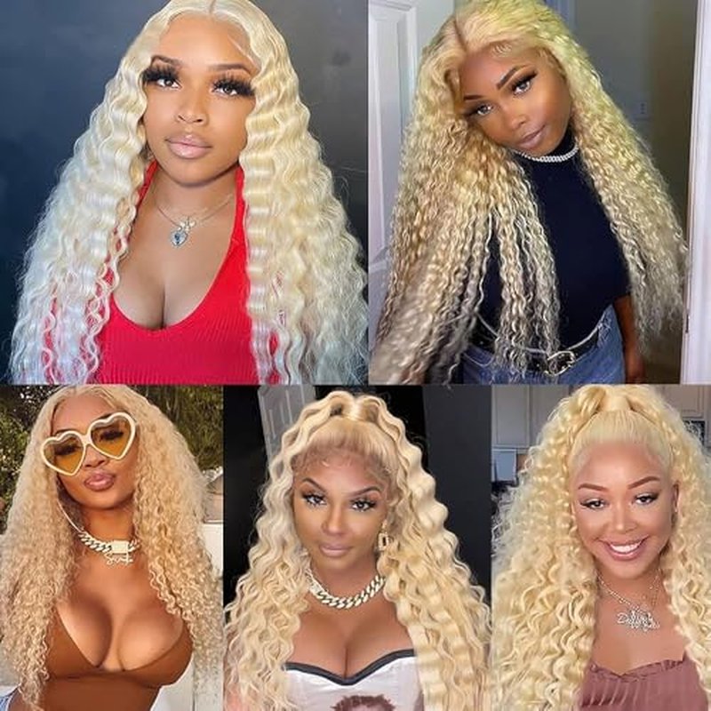 Curly Bundles Human Hair 26 28 30 Inch Blonde 613 Deep Wave Human Hair Bundles Unprocessed Brazilian Virgin Hair Double Weft Quick Weave for Black Women