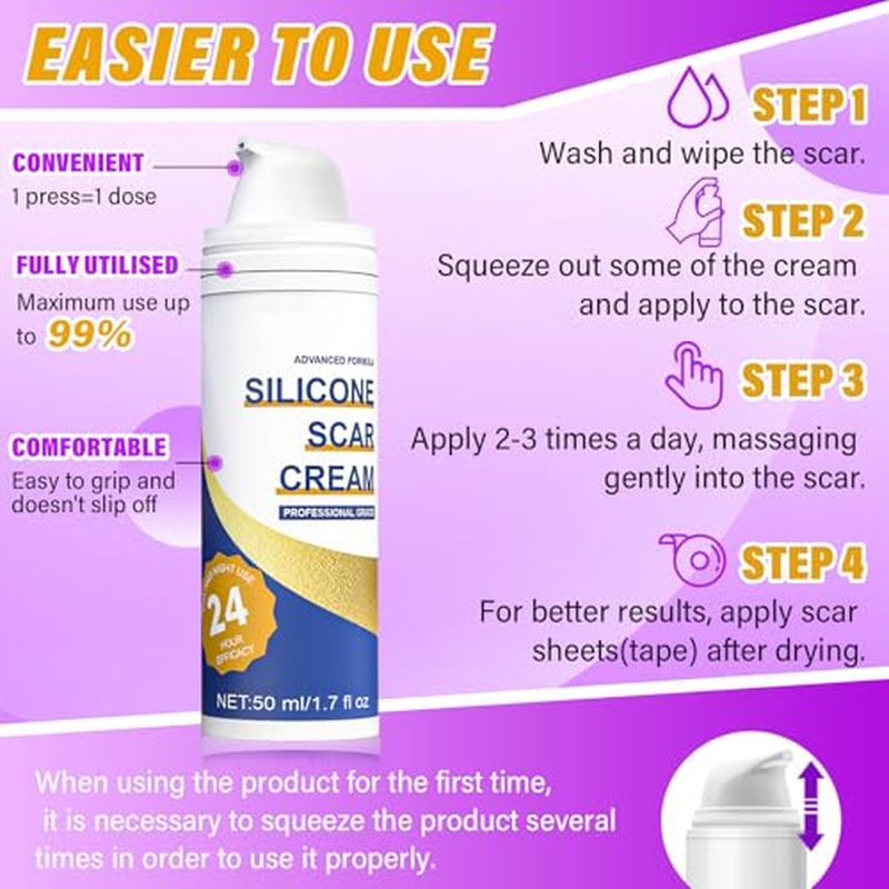Scar Cream,Silicone Scar Gel,Advanced Scar Gel,Scar Removal Cream For Surgical Scars,Burn,Acne,Stretch Mark,Keloid Bump,C Section Scars 1.7 oz(50g)