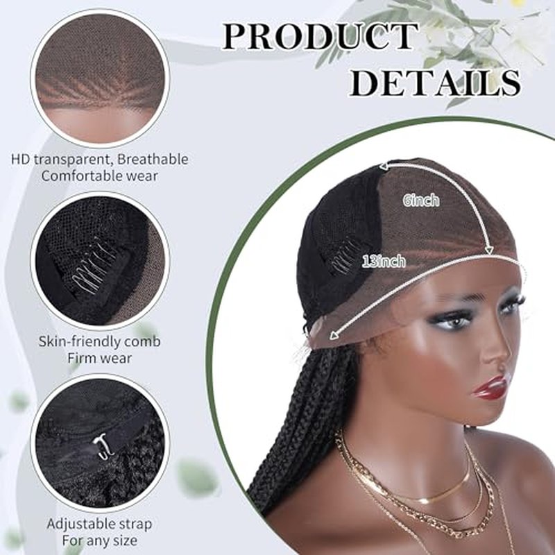 13x6 HD Lace Front Box Braided Wigs with Curly End Lace Frontal Box Braids Wigs for Black Women Lightweight Synthetic Black Cornrow Fully Handmade Braided Wig with Baby Hair (26 inches)