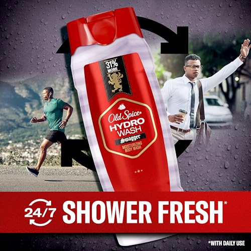 Old Spice Moisturizing Body Wash for Men, Hydro Wash, 2-in-1 Long Lasting Scent & Deep Hydration, 24/7 Shower Fresh, Swagger Scent, 21 oz (Pack of 4)