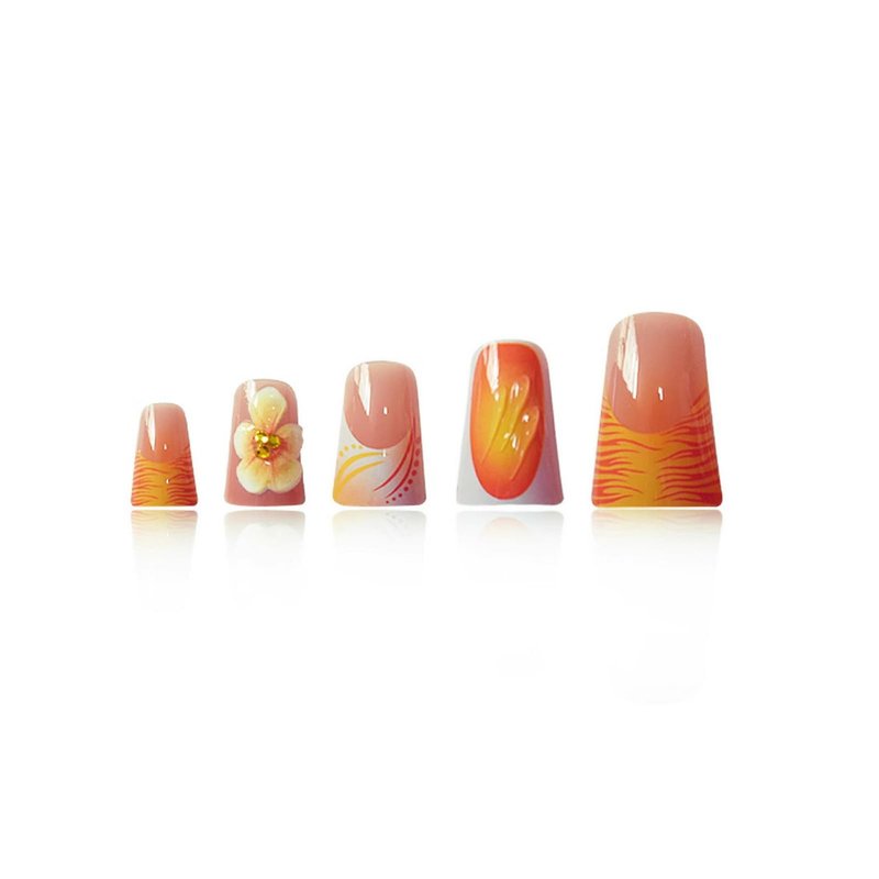 24 Pcs Handmade Press on Nails Duck Medium Fake Nails with 3D Flower Design French Tip False Nails Fall Duck Nails Press ons Artificial Full Cover Glue on Nail Holiday Stick on Nail for Women